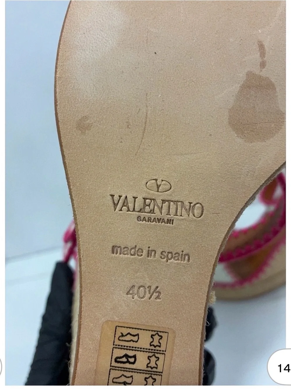 Valentino Garavani Cream Espadrille Wedge Sandals with Pink Trim